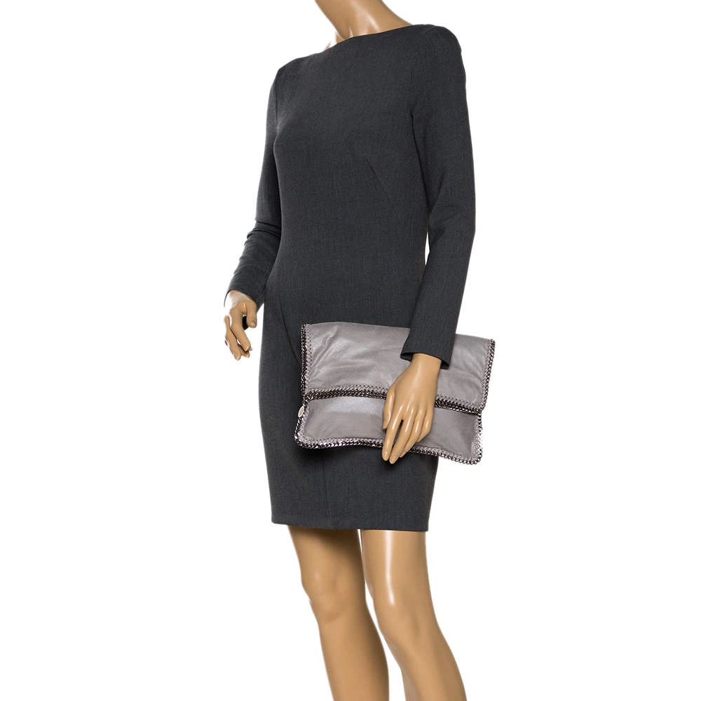 Stella McCartney Grey Faux Leather Falabella Clutch For Women 4 Stella McCartney Grey Faux Leather Falabella Clutch For Women - Image 2