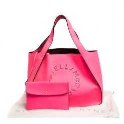 Stella McCartney Neon Pink Faux Leather Logo Tote For Women -Stella McCartney Sales luxury women stella mccartney used handbags p307084 008