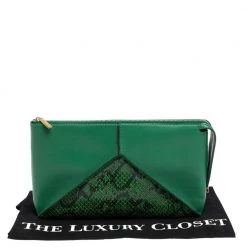 Stella McCartney Green Python Effect And Faux Leather Cavendish Clutch For Women 21 Stella McCartney Green Python Effect And Faux Leather Cavendish Clutch For Women -Stella McCartney Sales luxury women stella mccartney used handbags p309145 002