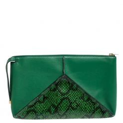Stella McCartney Green Python Effect And Faux Leather Cavendish Clutch For Women 16 Stella McCartney Green Python Effect And Faux Leather Cavendish Clutch For Women -Stella McCartney Sales luxury women stella mccartney used handbags p309145 004