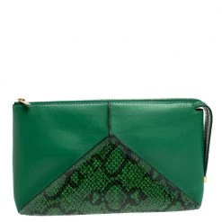 Stella McCartney Green Python Effect And Faux Leather Cavendish Clutch For Women