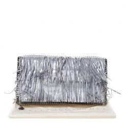 Stella McCartney Silver Faux Leather Falabella Fringed Fold Over Clutch For Women -Stella McCartney Sales luxury women stella mccartney used handbags p309151 002