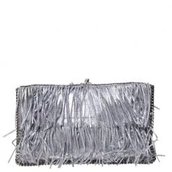 Stella McCartney Silver Faux Leather Falabella Fringed Fold Over Clutch For Women -Stella McCartney Sales luxury women stella mccartney used handbags p309151 006