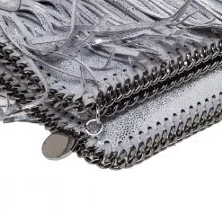 Stella McCartney Silver Faux Leather Falabella Fringed Fold Over Clutch For Women -Stella McCartney Sales luxury women stella mccartney used handbags p309151 008