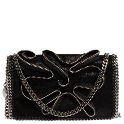Stella McCartney Black Faux Leather Zipper Falabella Crossbody Bag For Women