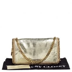 Stella McCartney Metallic Gold Faux Leather Falabella Flap Crossbody Bag For Women -Stella McCartney Sales luxury women stella mccartney used handbags p322899 009