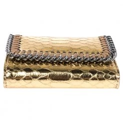Stella McCartney Gold Python Effect Faux Patent Leather Falabella Wallet For Women -Stella McCartney Sales luxury women stella mccartney used handbags p329208 004