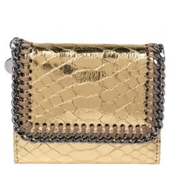 Stella McCartney Gold Python Effect Faux Patent Leather Falabella Wallet For Women