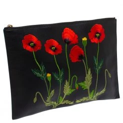 Stella McCartney Black Floral Embroidered Faux Leather Botanical Zip Clutch For Women -Stella McCartney Sales luxury women stella mccartney used handbags p347413 003