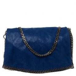Stella McCartney Blue Faux Leather Large Falabella Flap Shoulder Bag For Women