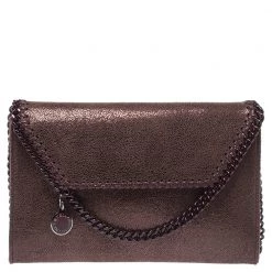 Stella McCartney Metallic Brown Faux Leather Mini Falabella Crossbody Bag For Women