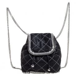 Stella McCartney Black Faux Leather Mini Falabella Backpack For Women