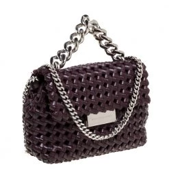 Stella McCartney Dark Burgundy Woven Faux Leather Mini Brandy Becks Top Handle Bag For Women -Stella McCartney Sales luxury women stella mccartney used handbags p364935 003