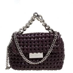 Stella McCartney Dark Burgundy Woven Faux Leather Mini Brandy Becks Top Handle Bag For Women