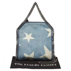 Stella McCartney Light Blue Denim Star Print Baby Falabella Bag For Women -Stella McCartney Sales luxury women stella mccartney used handbags p373687 001