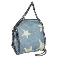 Stella McCartney Light Blue Denim Star Print Baby Falabella Bag For Women -Stella McCartney Sales luxury women stella mccartney used handbags p373687 004