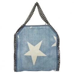 Stella McCartney Light Blue Denim Star Print Baby Falabella Bag For Women -Stella McCartney Sales luxury women stella mccartney used handbags p373687 005