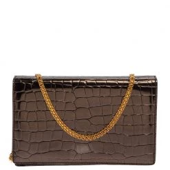 Stella McCartney Metallic Grey Croc Embossed Faux Leather Crossbody Bag For Women