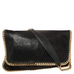Stella McCartney Black Faux Leather Falabella Flap Shoulder Bag For Women