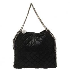 Stella McCartney Black Shimmery Faux Leather Small Falabella Tote For Women