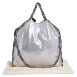 Stella McCartney Silver Shimmery Faux Leather Small Falabella Tote For Women -Stella McCartney Sales luxury women stella mccartney used handbags p413192 006