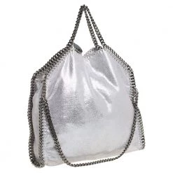 Stella McCartney Silver Shimmery Faux Leather Small Falabella Tote For Women -Stella McCartney Sales luxury women stella mccartney used handbags p413192 009