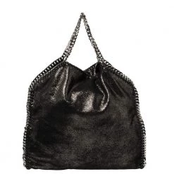 Stella McCartney Metallic Black Faux Leather Small Falabella Tote For Women -Stella McCartney Sales luxury women stella mccartney used handbags p421067 005