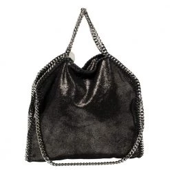 Stella McCartney Metallic Black Faux Leather Small Falabella Tote For Women