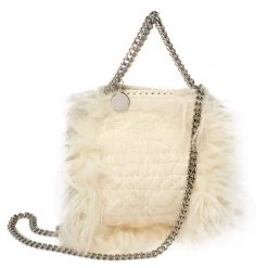 Stella McCartney Cream Faux Fur Tiny Falabella Crossbody Bag For Women