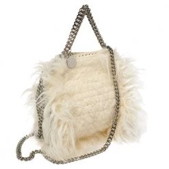 Stella McCartney Cream Faux Fur Tiny Falabella Crossbody Bag For Women -Stella McCartney Sales luxury women stella mccartney used handbags p423227 008