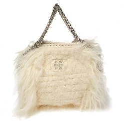 Stella McCartney Cream Faux Fur Tiny Falabella Crossbody Bag For Women -Stella McCartney Sales luxury women stella mccartney used handbags p423227 011