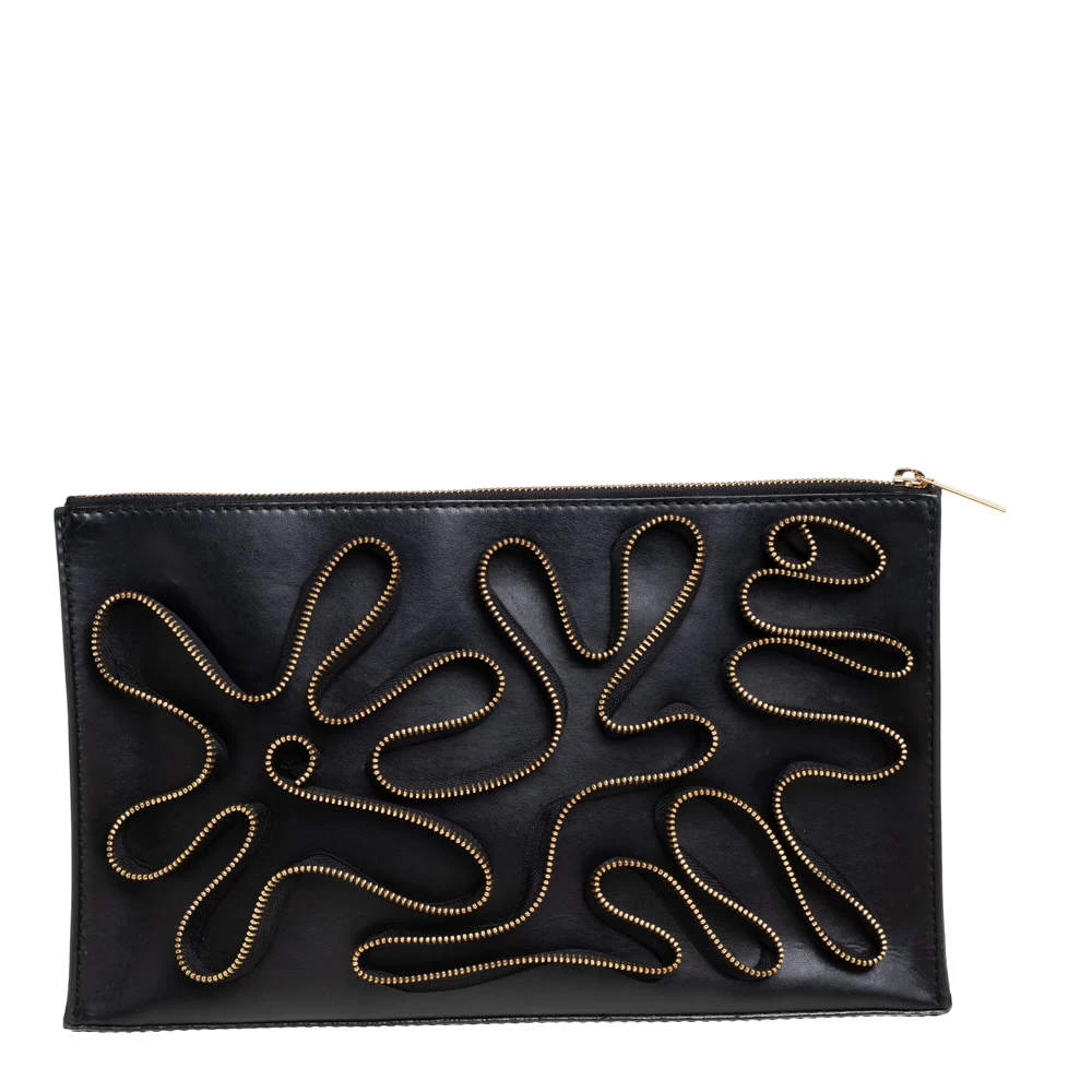 Stella McCartney Black Faux Leather Zipper Embellished Cavendish Clutch For Women 6 Stella McCartney Black Faux Leather Zipper Embellished Cavendish Clutch For Women - Image 4
