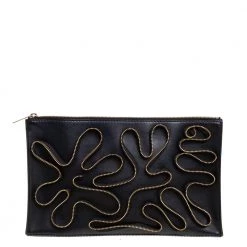 Stella McCartney Black Faux Leather Zipper Embellished Cavendish Clutch For Women