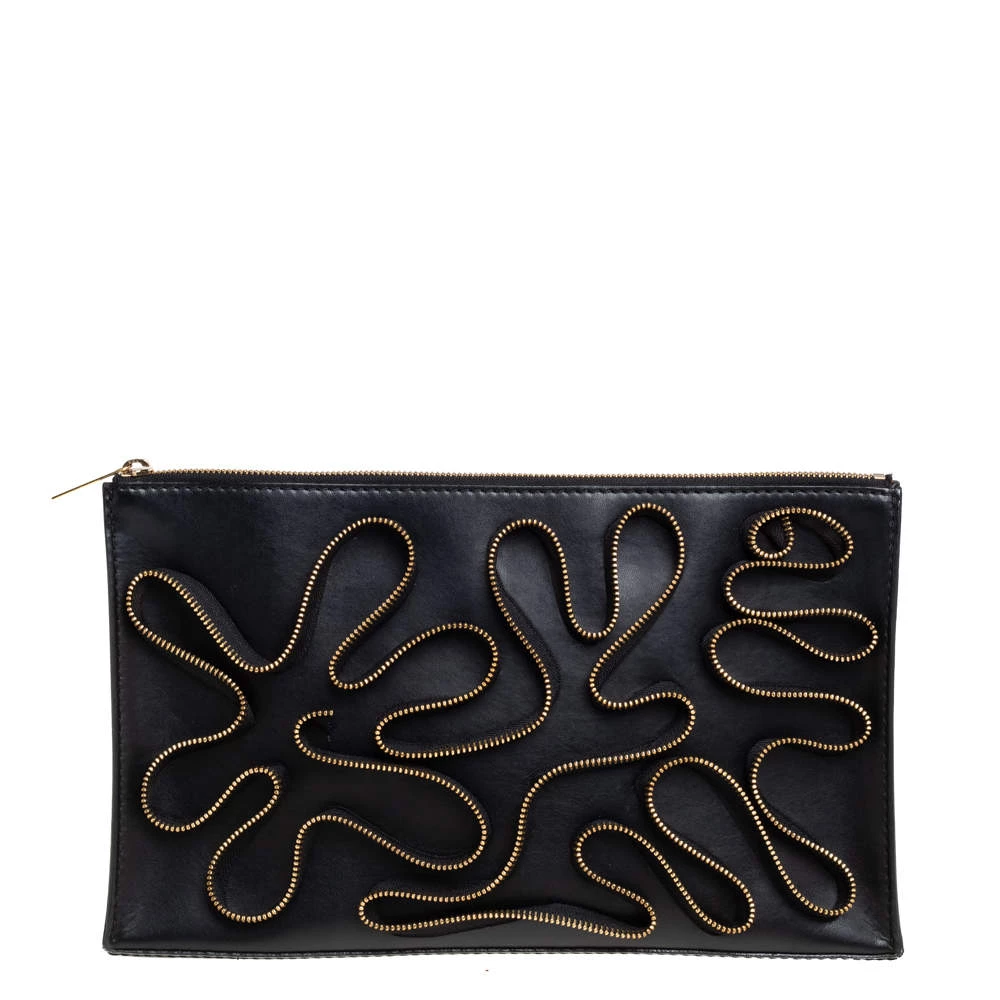 Stella McCartney Black Faux Leather Zipper Embellished Cavendish Clutch For Women 3 Stella McCartney Black Faux Leather Zipper Embellished Cavendish Clutch For Women