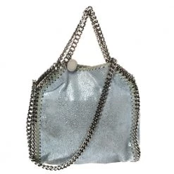 Stella McCartney Metallic Light Blue Faux Leather Mini Falabella Shoulder Bag For Women