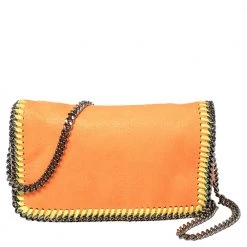 Stella McCartney Neon Orange Faux Leather Falabella Flap Crossbody Bag For Women
