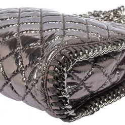 Stella McCartney Metallic Silver Faux Patent Leather Tiny Falabella Crossbody Bag For Women -Stella McCartney Sales luxury women stella mccartney used handbags p436872 006