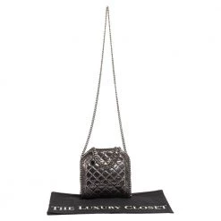 Stella McCartney Metallic Silver Faux Patent Leather Tiny Falabella Crossbody Bag For Women -Stella McCartney Sales luxury women stella mccartney used handbags p436872 012