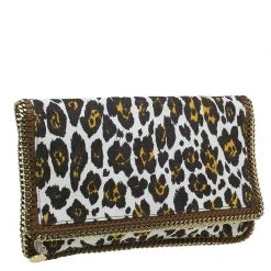 Stella Mccartney Leopard Print Canvas Faux Leather Trim Foldover Clutch For Women -Stella McCartney Sales luxury women stella mccartney used handbags p44645 003