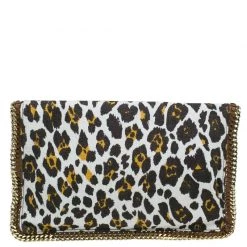 Stella Mccartney Leopard Print Canvas Faux Leather Trim Foldover Clutch For Women -Stella McCartney Sales luxury women stella mccartney used handbags p44645 004