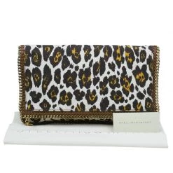 Stella Mccartney Leopard Print Canvas Faux Leather Trim Foldover Clutch For Women -Stella McCartney Sales luxury women stella mccartney used handbags p44645 016