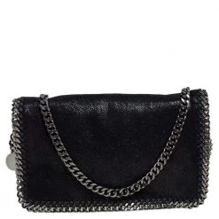 Stella McCartney Black Faux Leather Falabella Flap Crossbody Bag For Women