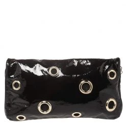 Stella McCartney Black Faux Patent Leather Rivet Flap Clutch For Women -Stella McCartney Sales luxury women stella mccartney used handbags p460631 003
