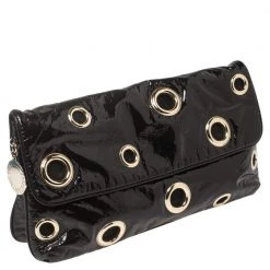 Stella McCartney Black Faux Patent Leather Rivet Flap Clutch For Women -Stella McCartney Sales luxury women stella mccartney used handbags p460631 004