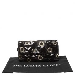 Stella McCartney Black Faux Patent Leather Rivet Flap Clutch For Women -Stella McCartney Sales luxury women stella mccartney used handbags p460631 005