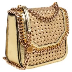 Stella McCartney Metallic Gold Woven Faux Leather Medium Falabella Box Shoulder Bag For Women -Stella McCartney Sales luxury women stella mccartney used handbags p466284 002