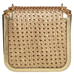 Stella McCartney Metallic Gold Woven Faux Leather Medium Falabella Box Shoulder Bag For Women -Stella McCartney Sales luxury women stella mccartney used handbags p466284 003
