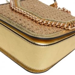 Stella McCartney Metallic Gold Woven Faux Leather Medium Falabella Box Shoulder Bag For Women -Stella McCartney Sales luxury women stella mccartney used handbags p466284 006