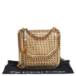 Stella McCartney Metallic Gold Woven Faux Leather Medium Falabella Box Shoulder Bag For Women -Stella McCartney Sales luxury women stella mccartney used handbags p466284 011