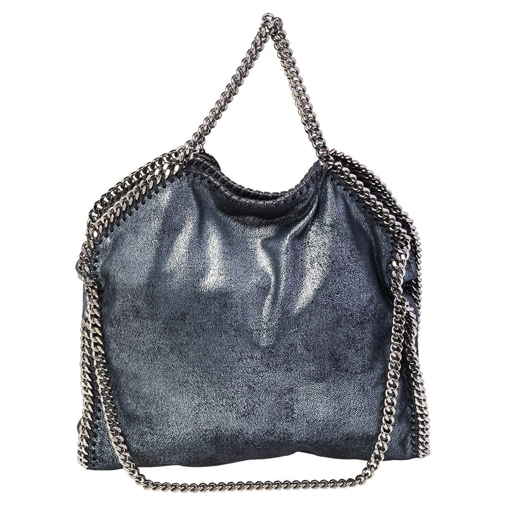 Stella McCartney Metallic Blue Faux Leather Small Falabella Tote For Women 3 Stella McCartney Metallic Blue Faux Leather Small Falabella Tote For Women